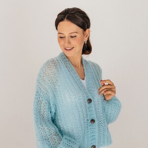 Mohair Cardigan Blue Wool Pullover Mohair Wool Sweater Knitted Cardigan Mohair Wool Coat Mohair Jacket image 9