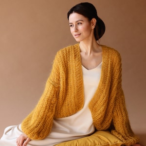 Mohair Cardigan Women Bridal Shrug Bolero Wool Jacket Women Mohair Sweater Orange Knitted Coat Wedding Cardigan image 6