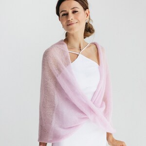 Wedding Cape Shawl Bridal Shrug Lace Pink Mohair Wrap Bridal Bolero Mohair Sweater Pink Wrap Shawl Mohair Cover Up image 2