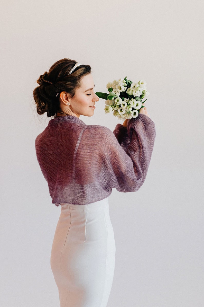 Bridal Shrug Bolero Mohair Silk Wrap Wedding Jacket Mohair Silk Bolero Bridal Wrap Bolero Mohair Cover up image 3