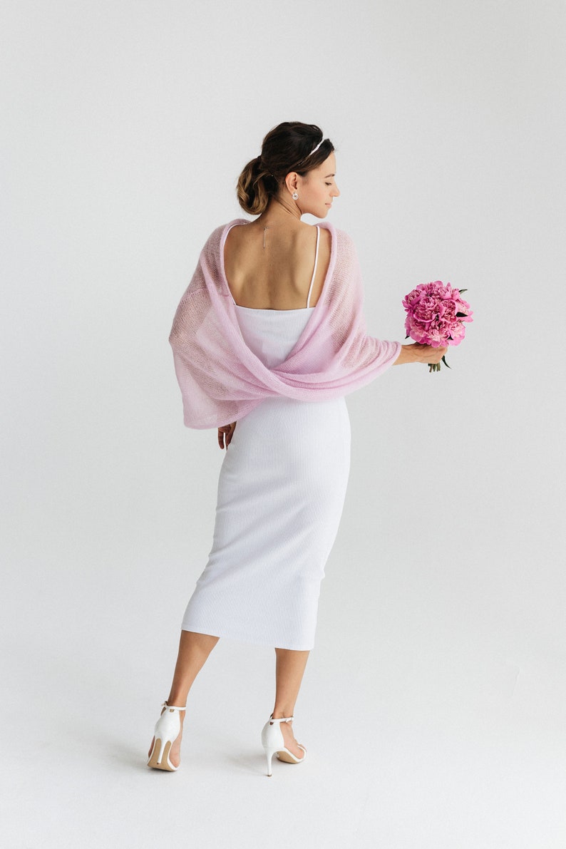 Wedding Shawl Bridal Wedding Stole Lace Shawl Mohair Wedding Wrap Pink Mohair Poncho Bridal Bolero image 2