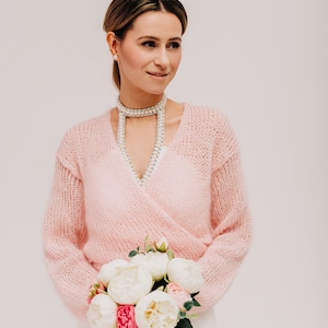 Boléro de mariage haussement d'épaules pull en mohair pour femme image 7