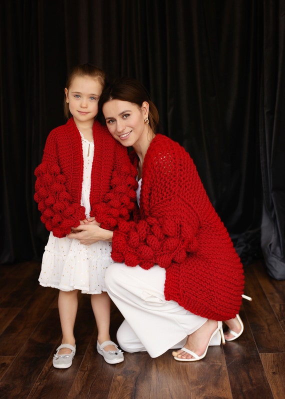 Suéter rojo niños Trajes familiares Cárdigan de niña bebé -
