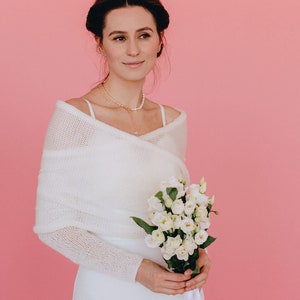 Boléro en alpaga blanc, châle de mariage Boléro en alpaga image 3