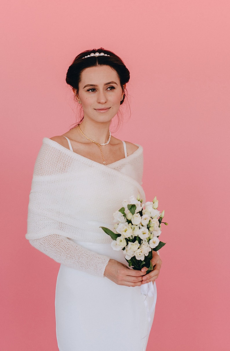 Boléro en alpaga blanc, châle de mariage Boléro en alpaga image 3