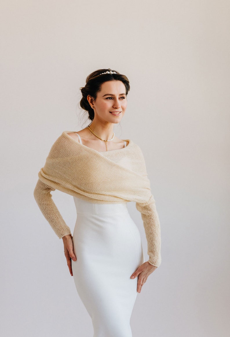 Alpaca Shrug Bolero Wedding Cover Up Alpaca Shawl Bolero Bridal Bolero Wrap image 5