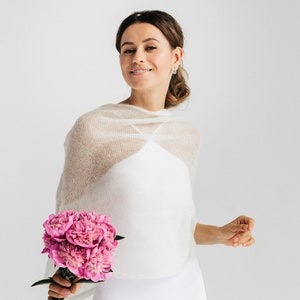 Châle de mariage blanc Boleros de mariée Poncho en mohair blanc Châle de dentelle en cachemire blanc Cape en mohair blanc Étole de mariage blanche image 4