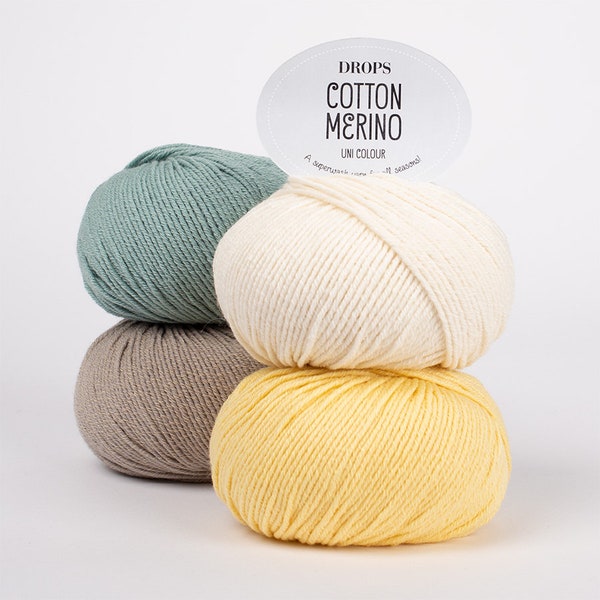 Drops Cotton Merino Wool Yarn Superwash Yarn Wool Yarn Merino Yarn Natural Yarn DK Yarn Worsted Weight Yarn Cotton Yarn