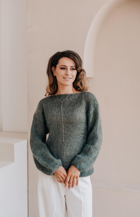 Pull Mohair Pull Oversize Vert Pull Vert Femme Pull En Mohair Pull