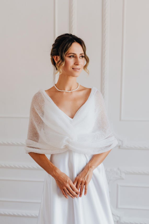 White Shawl Wedding Wrap Mohair Cover up Bridal Shrug White Cape Wedding Shawl Mohair Shrug Bridal Stole