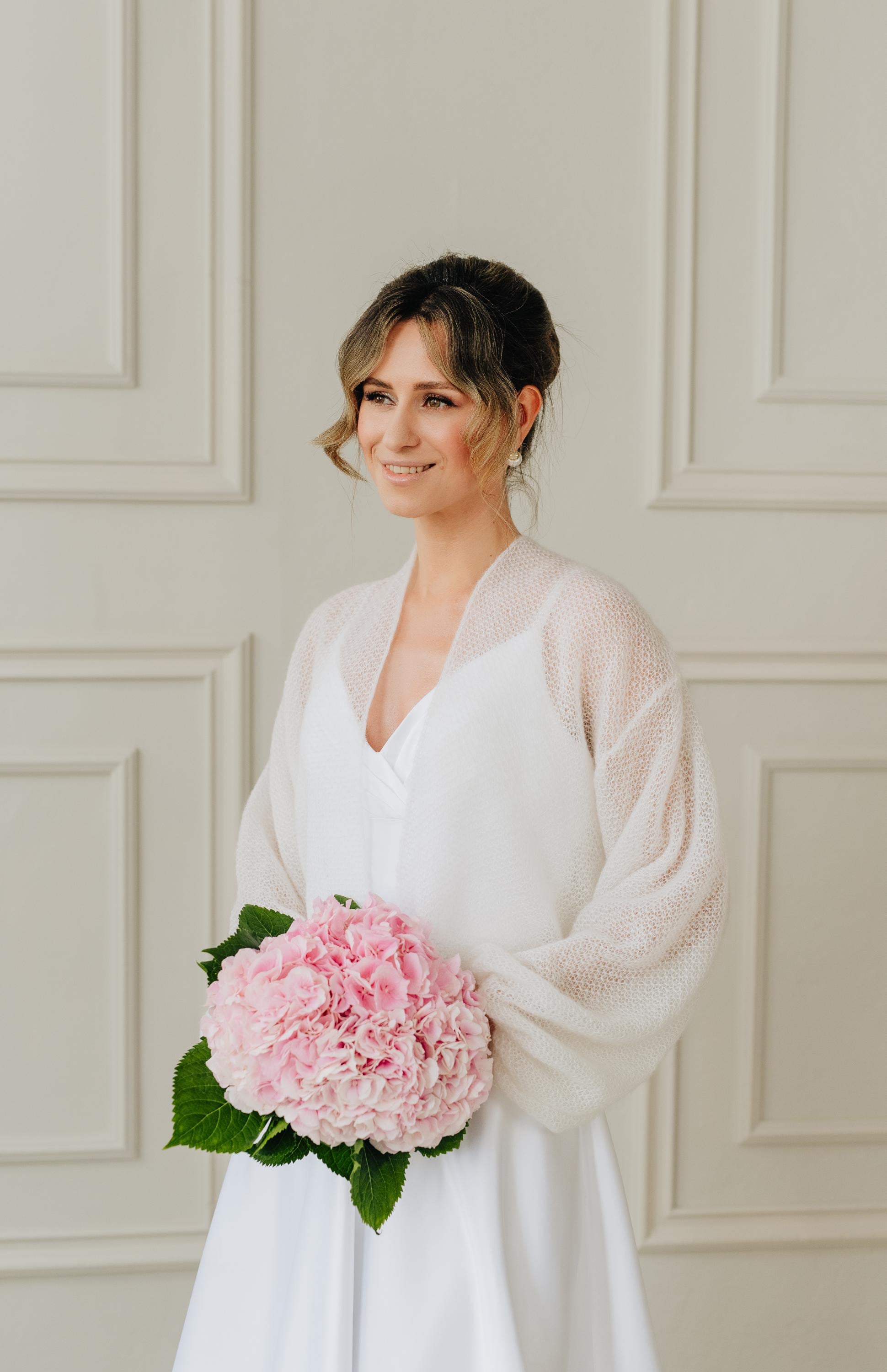 Bolerojacke Strickjacke Brautjacke Ivory Langarm Braut Fell Bolero