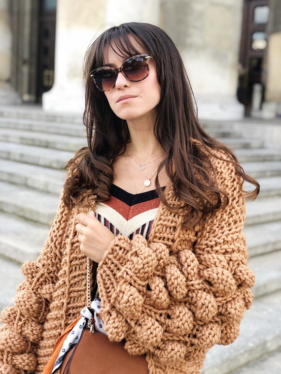 Beige chunky knit cardigan hotsell