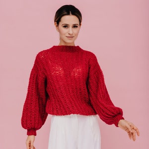 Alpaka Seidenpullover Roter Wollpullover Alpaka Pullover Roter Pullover Damen Oversized Pullover Alpaka Pullover Bild 5