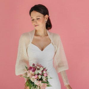 Braut Jacke Weiß Braut Bolero Mohair Spitze Cape Weiß Hochzeit Wrap Mohair Seide Jacke Weiß Mohair Bolero Braut Cover up Bild 6