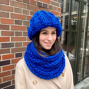 Bonnet d'hiver bleu femme chapeaux écharpe bleue femme accessoires d'hiver bonnet tricoté bleu écharpe en laine ensemble bonnet écharpe en laine image 2