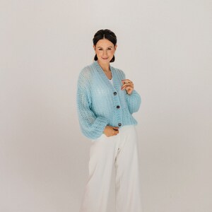 Mohair Cardigan Blue Wool Pullover Mohair Wool Sweater Knitted Cardigan Mohair Wool Coat Mohair Jacket image 3