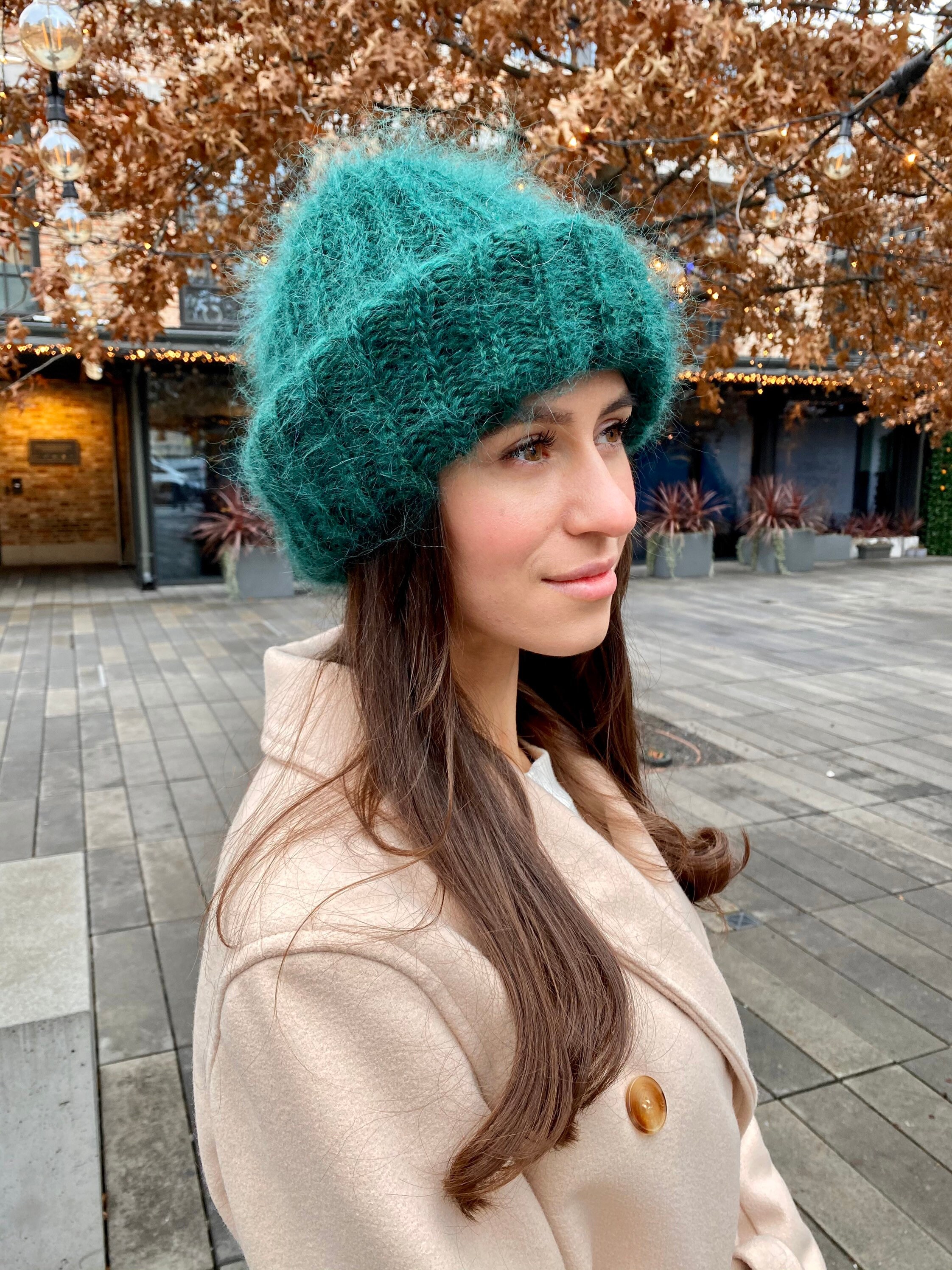 Emerald Green Hat Mohair Hat Fluffy Beanie Wool Hat for Women Etsy