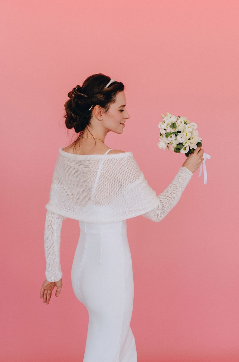 Boléro en alpaga blanc, châle de mariage Boléro en alpaga image 5