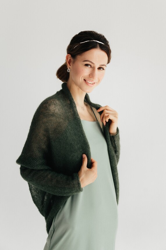 Green Silk Cardigan Mohair Sweater 