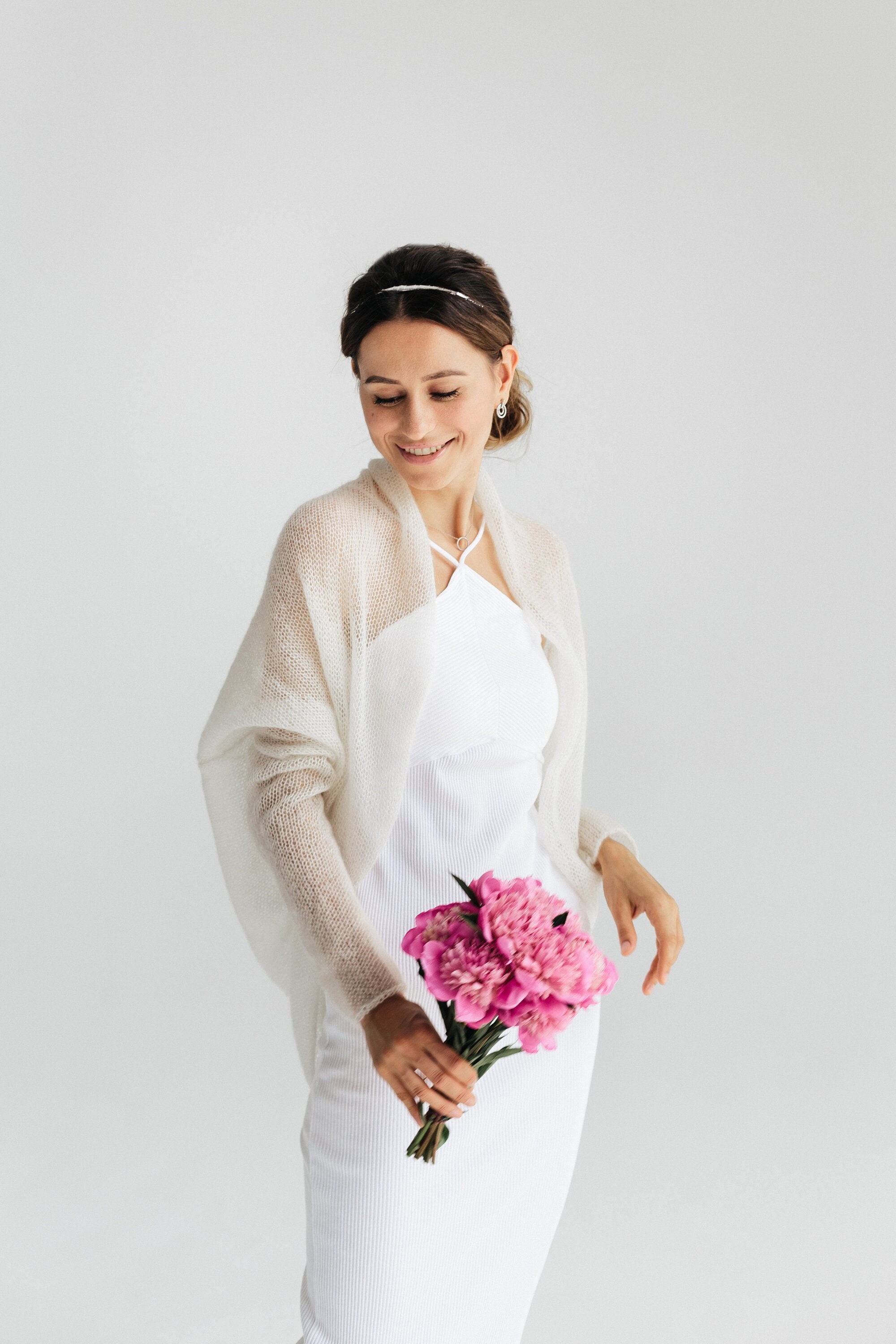 White Bridal Wrap Mohair Cardigan 