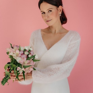 Veste en mohair, cardigan blanc pour femme, écharpe de mariée, manteau en mohair blanc, cardigan de mariage, cape en mohair, veste en laine blanche, couverture de mariée image 6