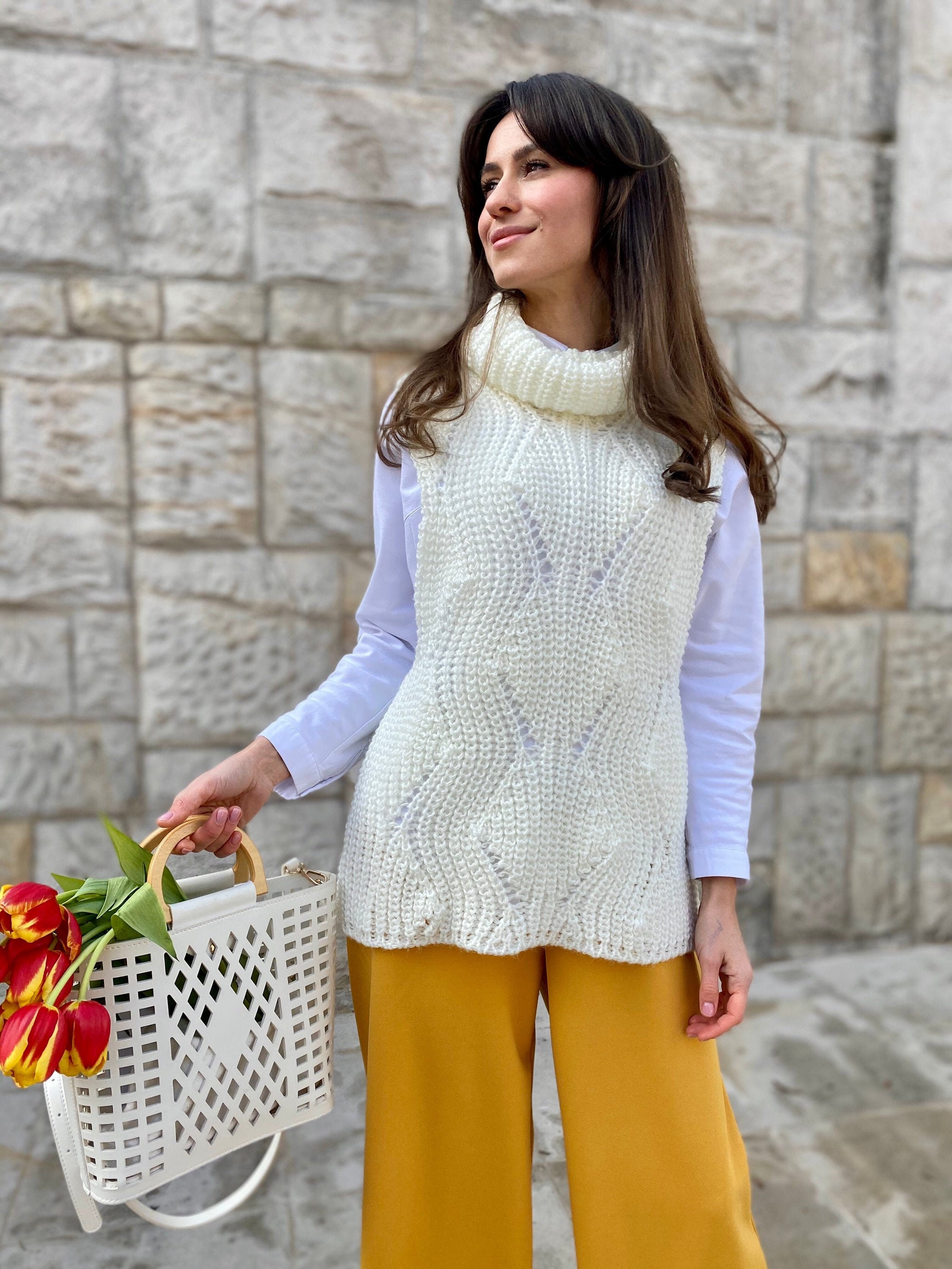 White Knitted Vest Sweater Vest Women White Knit Top Oversized Etsy