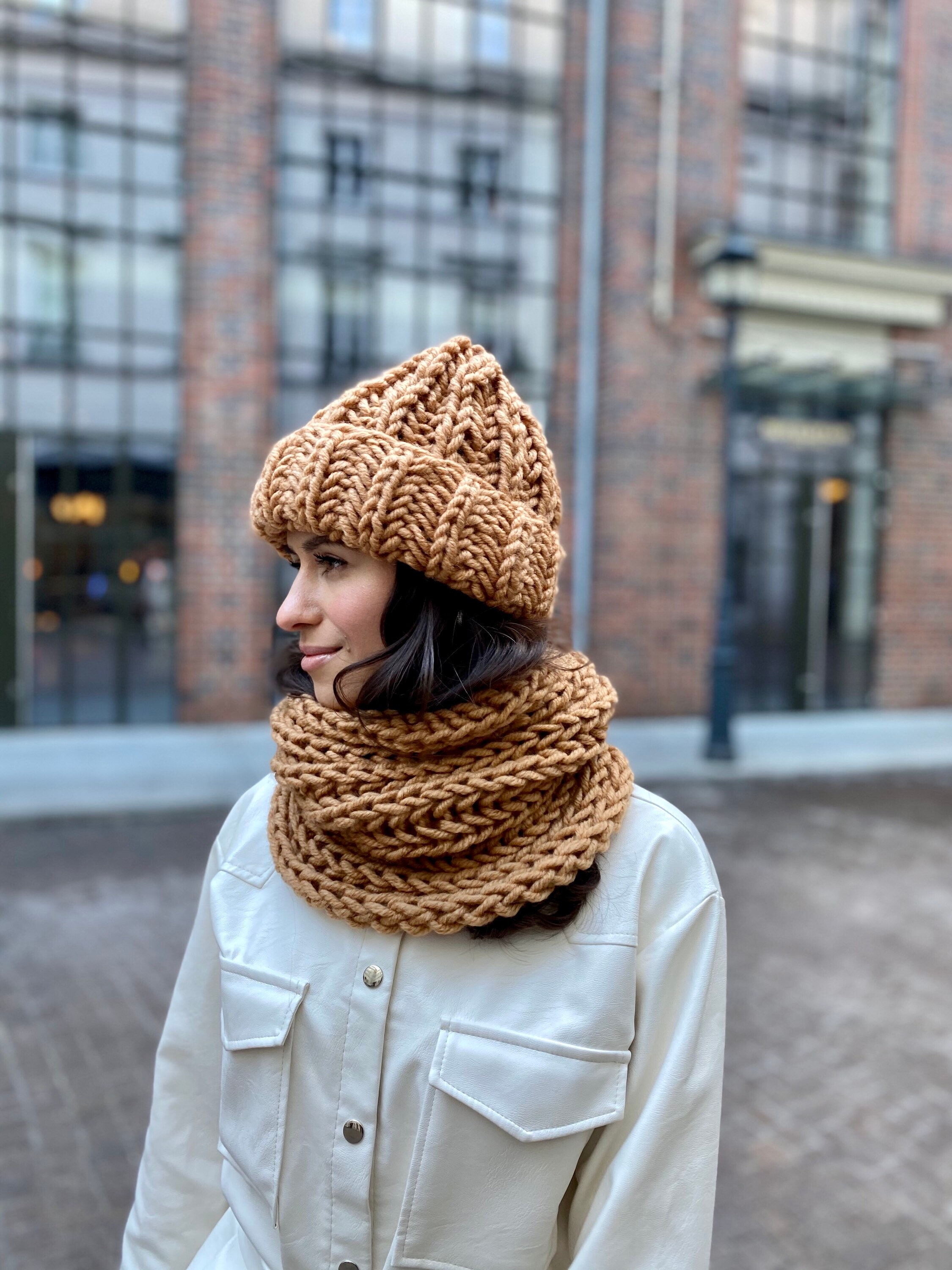 マフラー・ストール [MATINKIM]color block knit muffler in beige COLOR BLOCK KNIT MUFFLER IN BEIGE – Matin Kim
