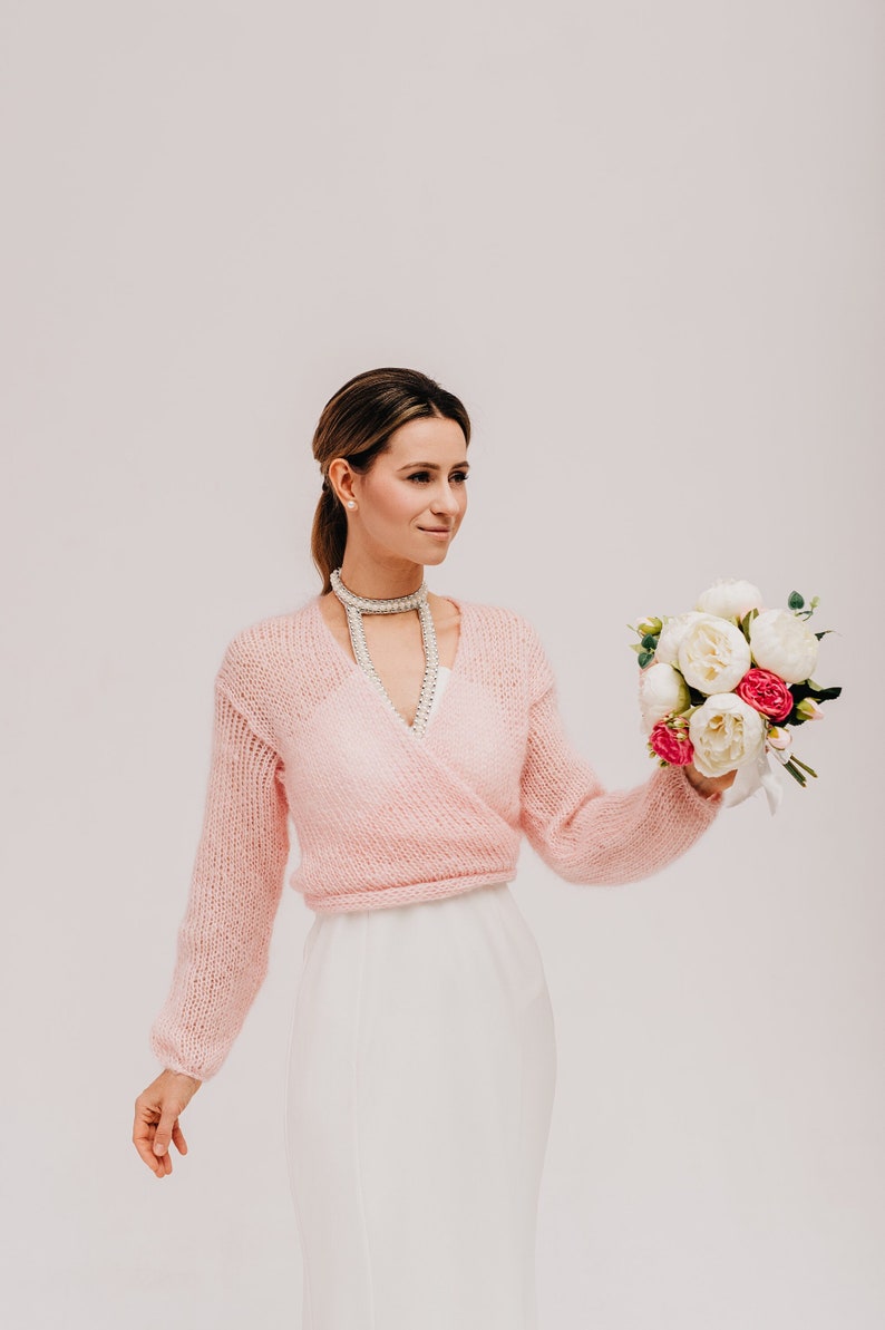 Boléro de mariage haussement d'épaules pull en mohair pour femme image 1