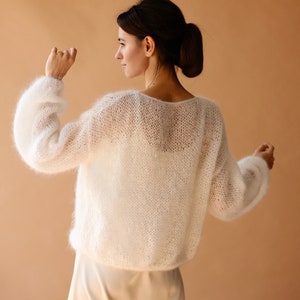 Mohairpullover Hochzeitspullover Weiße Wolljacke Brautpullover Weißer Strickpullover Weißer Brautshrug Bild 4