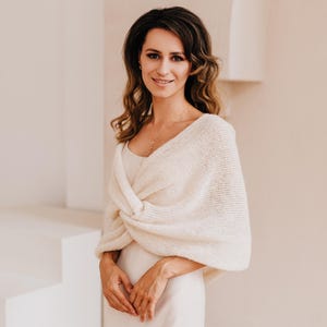 Bridal Shawl Alpaca Silk Shrug Wedding Wrap White Bolero Bridal Cover up Alpaca Silk Shawl Bridal Shrug Wedding Stole Alpaca Wrap Bolero image 8