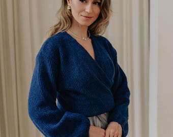 Wedding Jacket Alpaca Cardigan Bridal Sweater Alpaca Silk Cardigan Wedding Wrap Alpaca Sweater Bridal Pullover Blue Sweater
