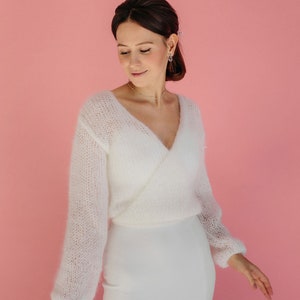 Veste en mohair, cardigan blanc pour femme, écharpe de mariée, manteau en mohair blanc, cardigan de mariage, cape en mohair, veste en laine blanche, couverture de mariée image 3