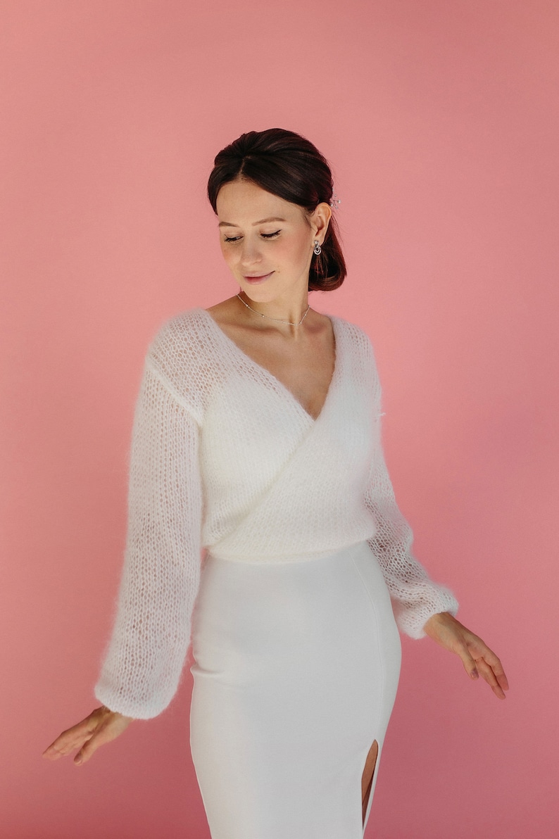 Veste en mohair, cardigan blanc pour femme, écharpe de mariée, manteau en mohair blanc, cardigan de mariage, cape en mohair, veste en laine blanche, couverture de mariée image 3