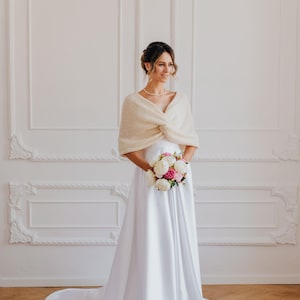 Bridal Shawl Wrap Wedding Stole Alpaca Silk Scarf Bridal Cover up White Shawl Wrap Bridal Shrug Bolero Wedding Shawl image 3