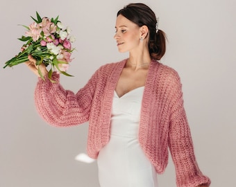Maglione rosa Cardigan in mohair Giacca da sposa Cardigan da sposa Copertina da sposa lavorata a maglia Cardigan da sposa Cappotto di lana rosa