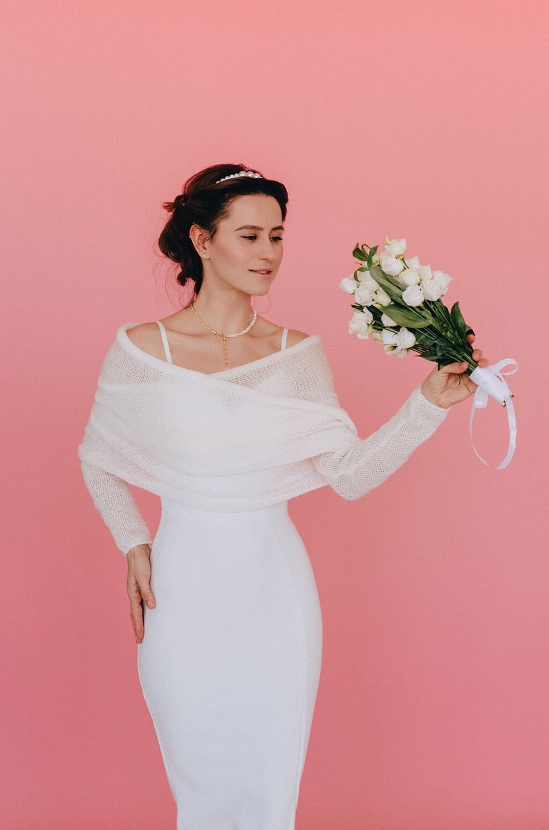 Boléro en alpaga blanc, châle de mariage Boléro en alpaga image 1