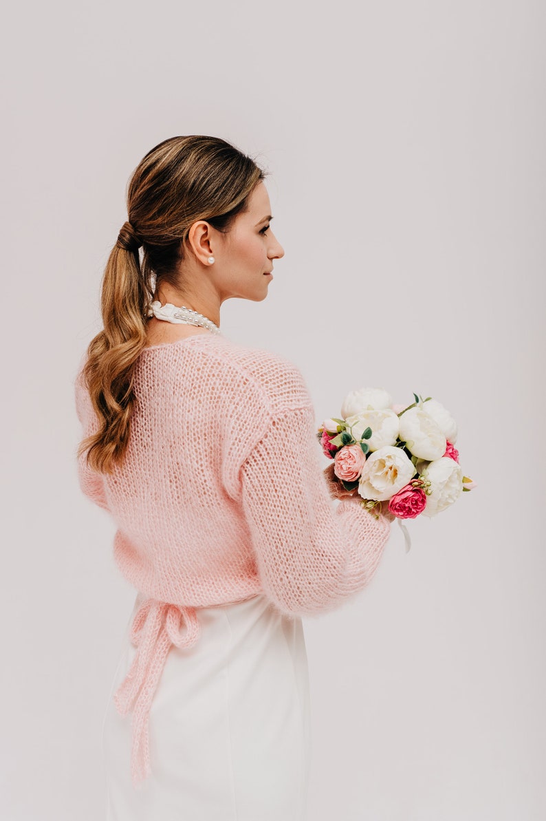 Boléro de mariage haussement d'épaules pull en mohair pour femme image 4