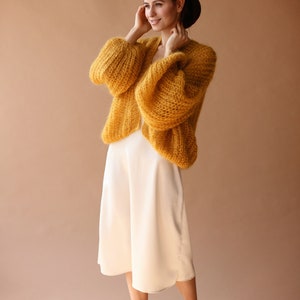 Mohair Cardigan mujeres nupcial encogimiento de hombros Bolero chaqueta de lana mujeres Mohair suéter naranja abrigo de punto cárdigan de boda imagen 7