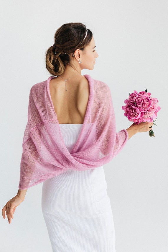 Wedding Shawl Mohair Wedding Wrap Lace Shawl Bridal Cover up Pink