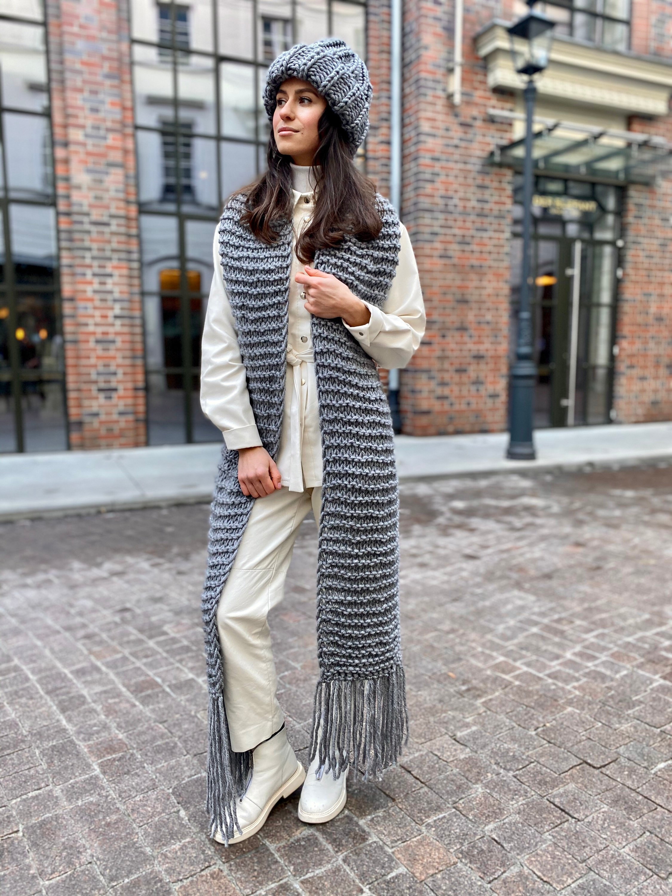 Écharpe Longue StyleBREAKER Pour Femme - Motif Vagues Tricoté - Douce Et Chaude Pour L’hiver