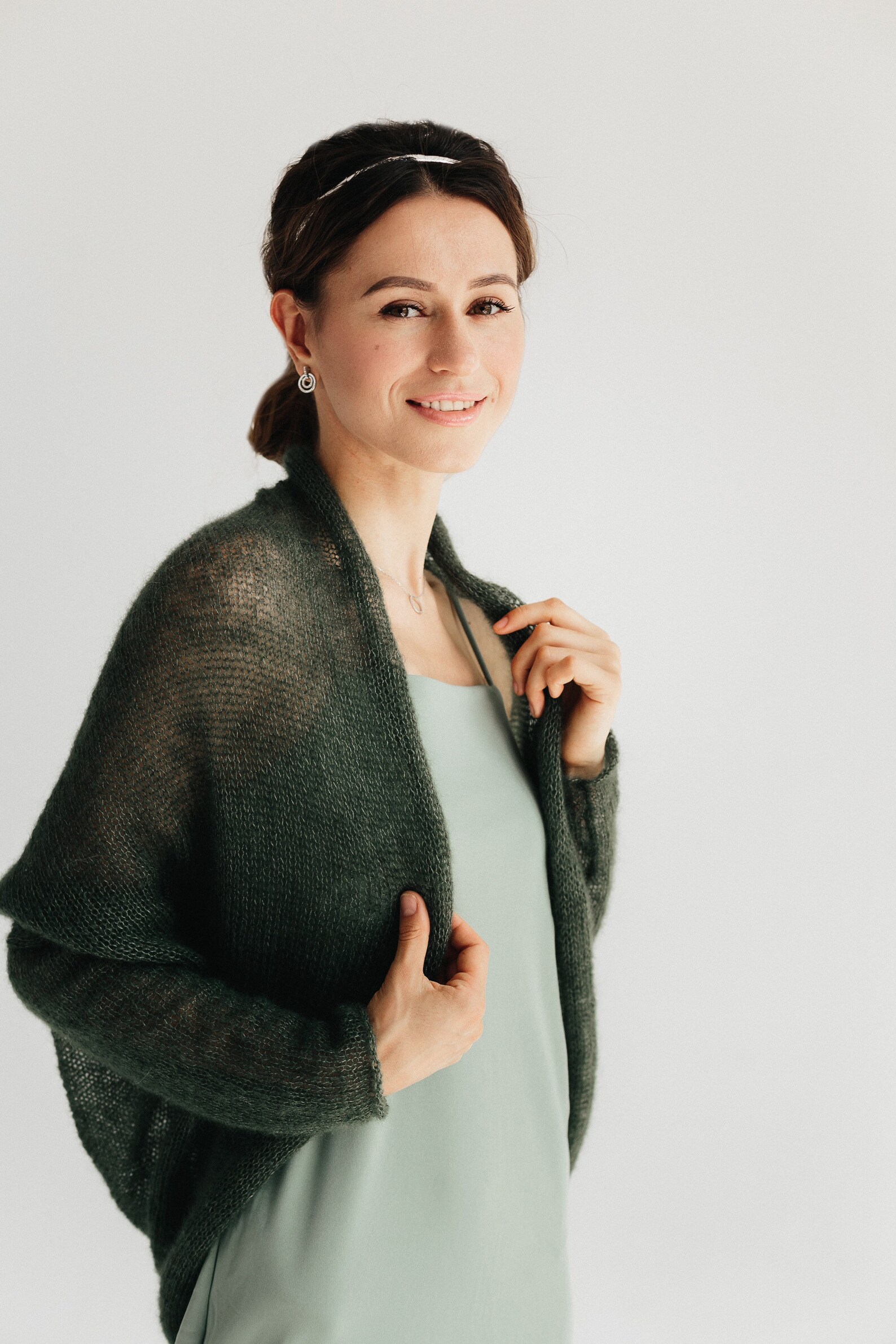 Green Silk Cardigan Mohair Sweater Wedding Jacket Bolero Shrug Etsy