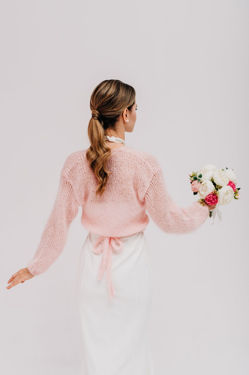 Boléro de mariage haussement d'épaules pull en mohair pour femme image 5