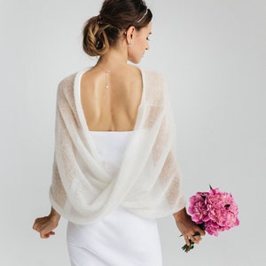 Châle de mariage blanc Boleros de mariée Poncho en mohair blanc Châle de dentelle en cachemire blanc Cape en mohair blanc Étole de mariage blanche image 7