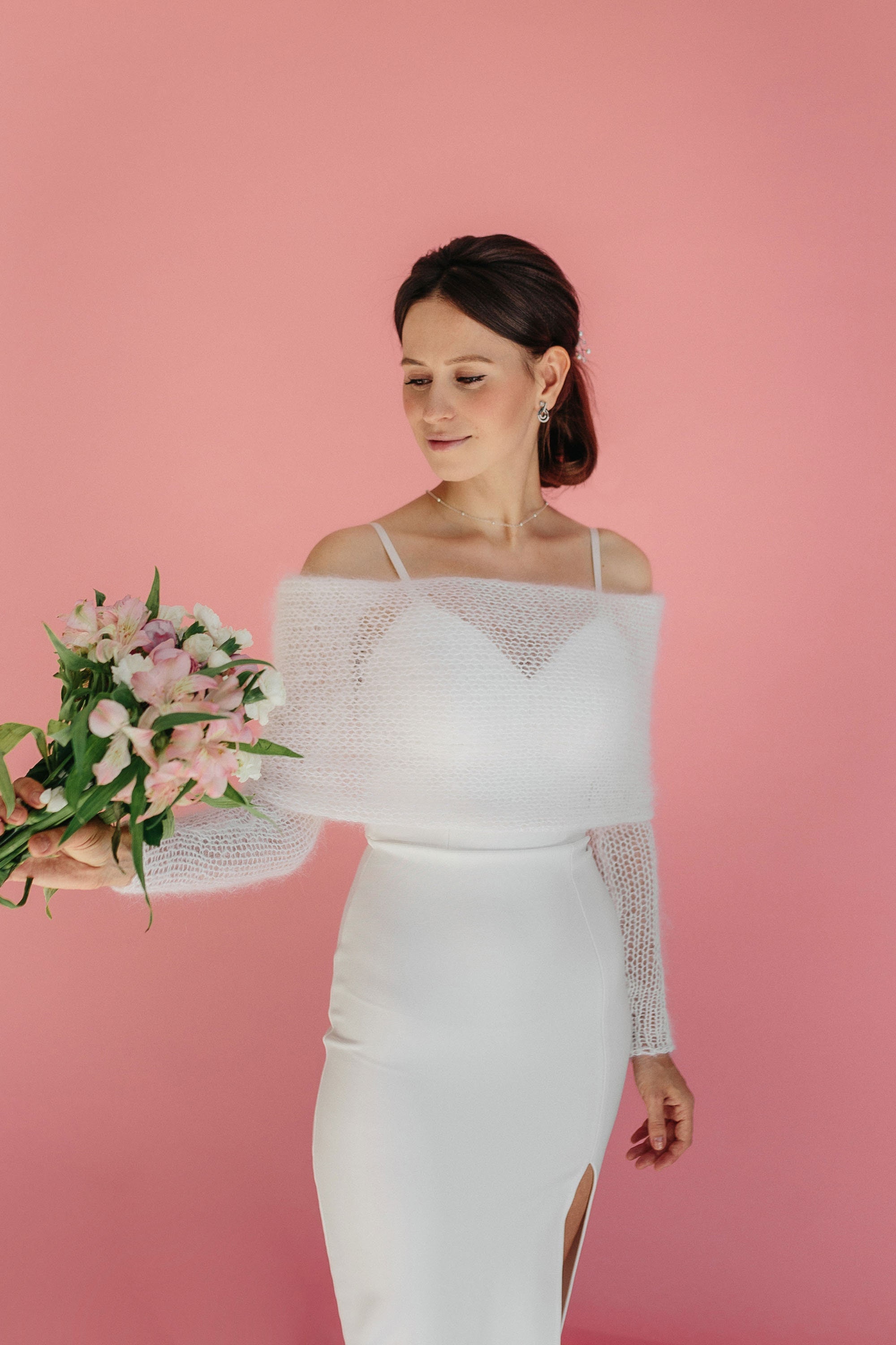White Bridal Wrap Mohair Sweater Bolero Shrug Bridal Cover up White Mohair Jacket Bridal Top White Mohair Cape Wedding Jacket