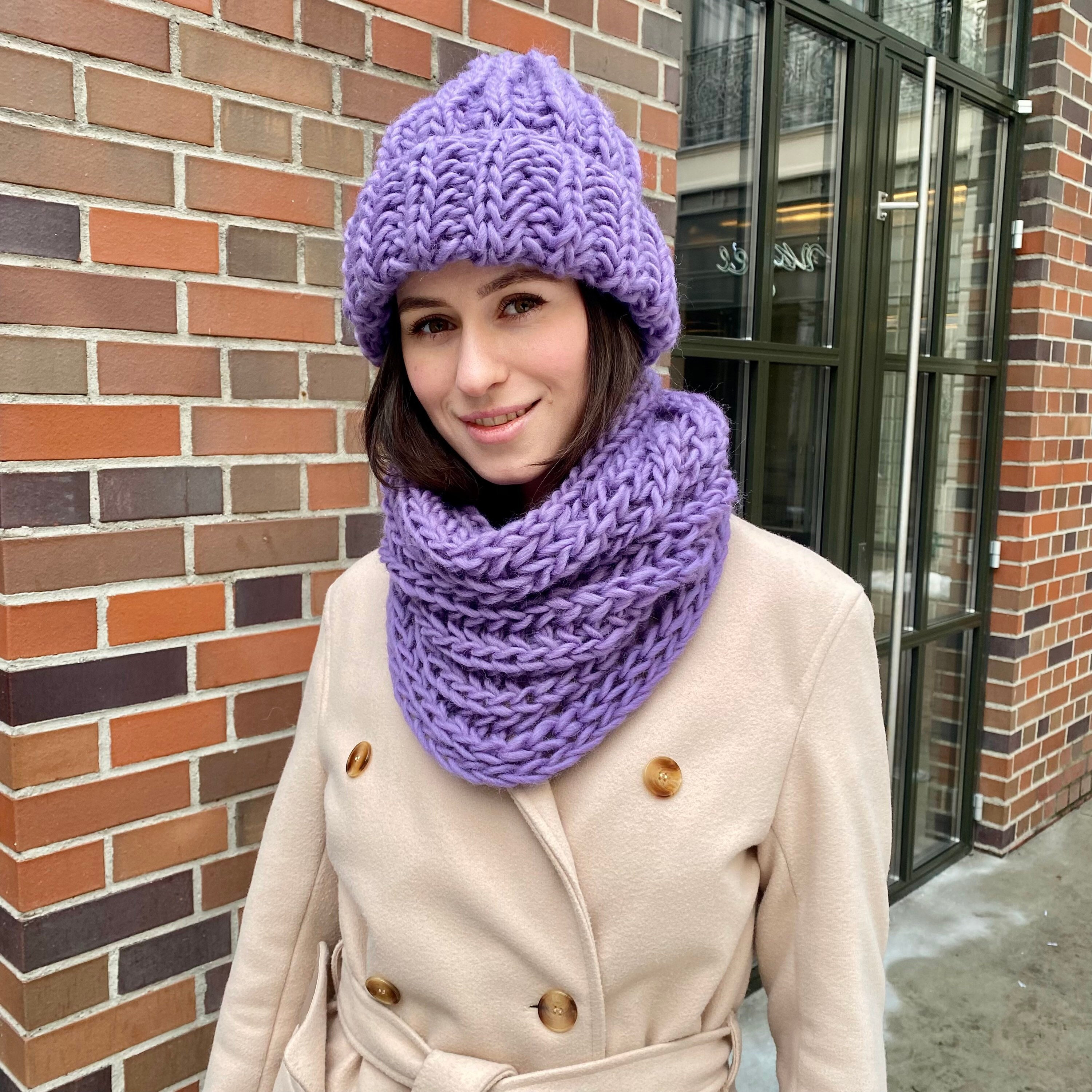 Gap Handknit Chunky Cable Knit Beanie Mittens Scarf Set Blue Purple NWT NWT Gap hat gloves scarf | Mercari main image 4