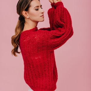 Alpaka Seidenpullover Roter Wollpullover Alpaka Pullover Roter Pullover Damen Oversized Pullover Alpaka Pullover Bild 3