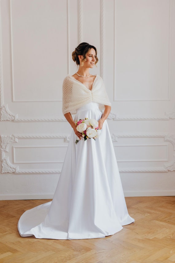 Wedding Wrap Shawl With Pearl White Shrug Bolero Bridal Shawl  display picture 1