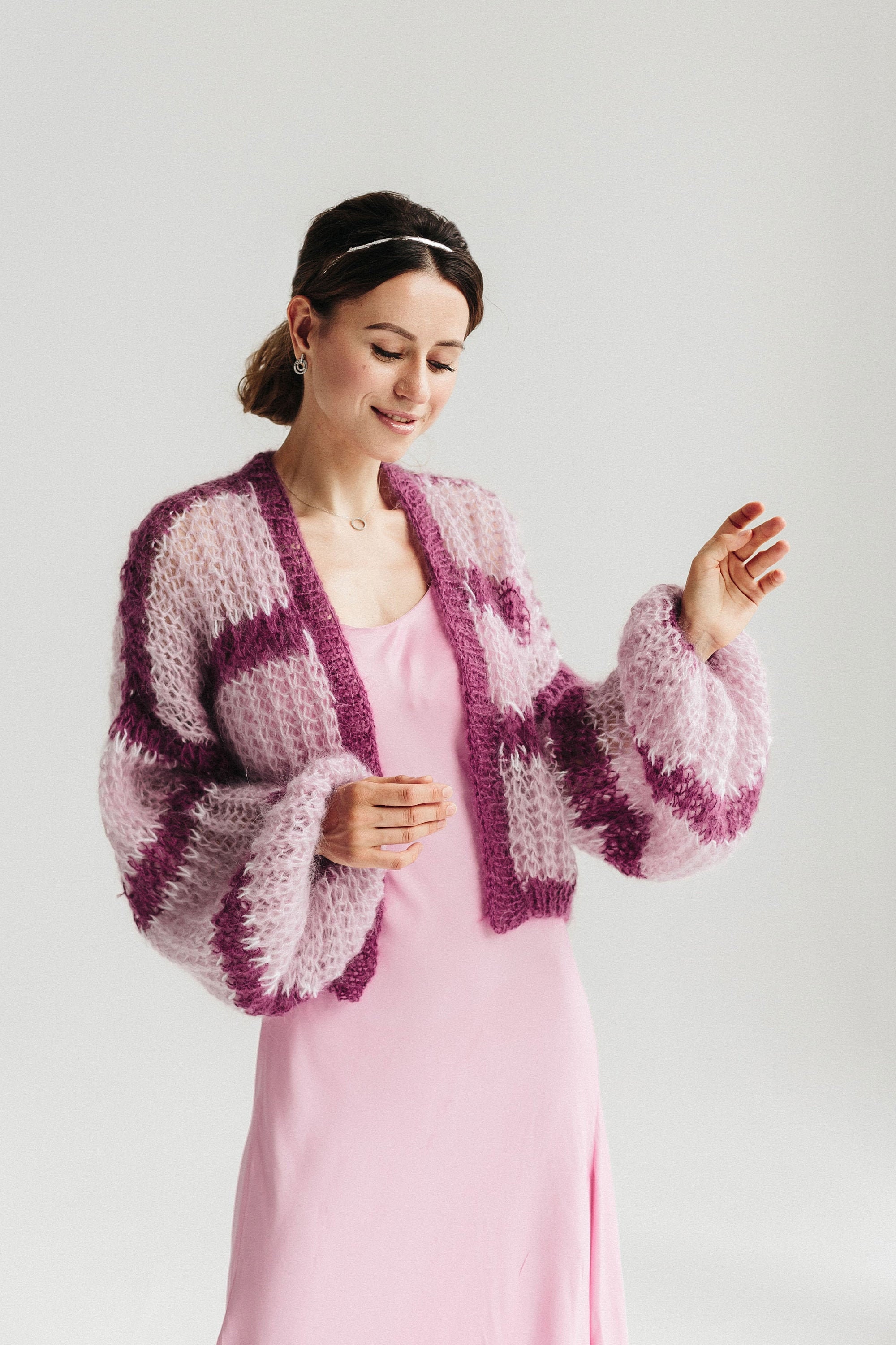 Pink Mohair Cardigan Women Mohair Sweater Striped Cardigan Etsy Australia