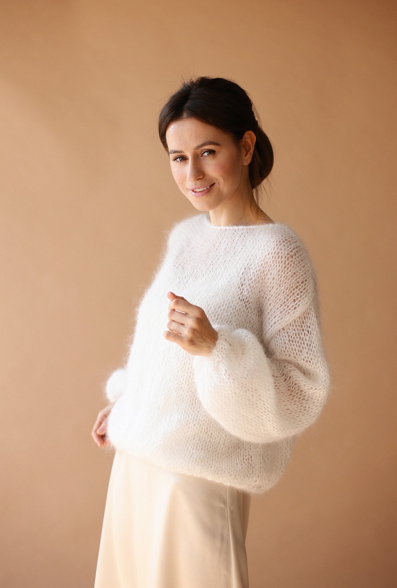 Pull en mohair Pull de mariage Veste en laine blanche Pull de mariée Pull en tricot blanc Boléro de mariée blanc image 7