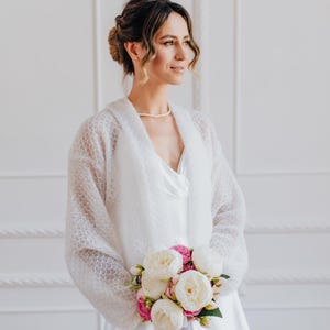 Bridal Jacket White Cardigan Mohair Silk Sweater Wedding Wrap Jacket Openwork Sweater Wedding Cardigan White Jacket Bridal Cover up